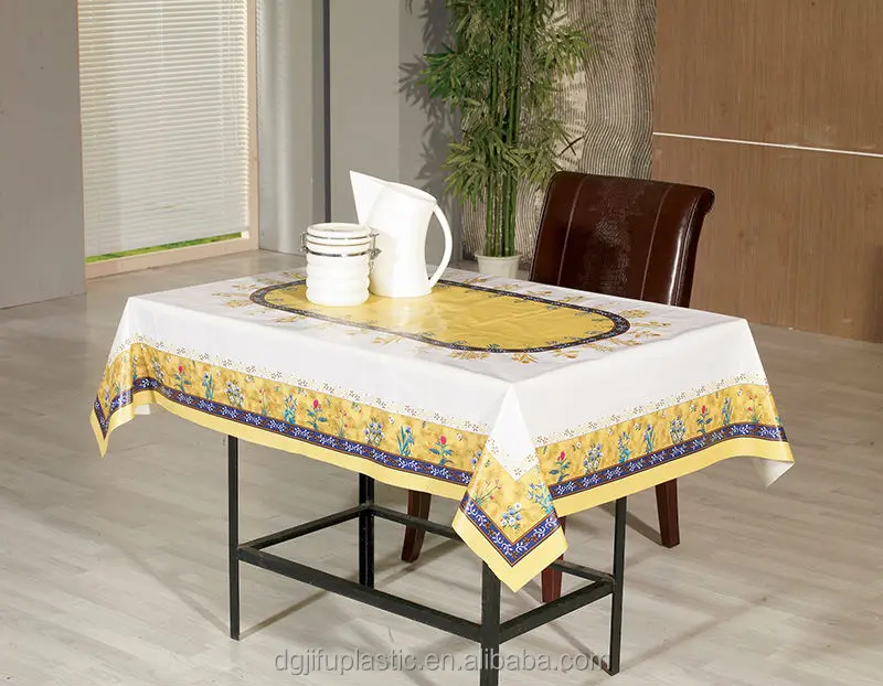 Golden embossed polyester PVC film wholesale washable table cloth clear plastic table cover