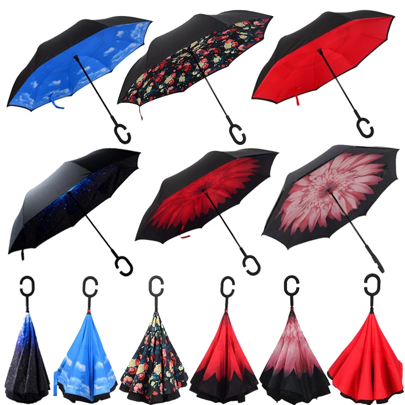 Easy auto open close foldable reverse inverted umbrella