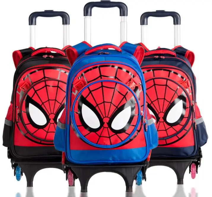 
Quanzhou Cartoon Detachable Children Trolley School Bag With Three Wheel Spiderman Trolley Backpack 