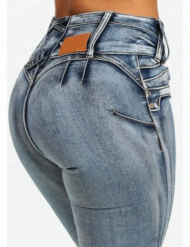 Royal wolf denim jeans manufacturer gray bleached wash colombian skinny butt lift women levanta cola jeans