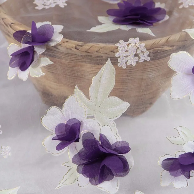 Best price softetxile digital printed 3d flower embroidered organza fabric for women dresses