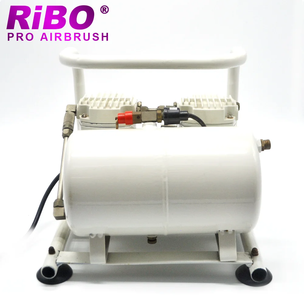 High pressure airbrush compressor with two cylinders and tank and frame