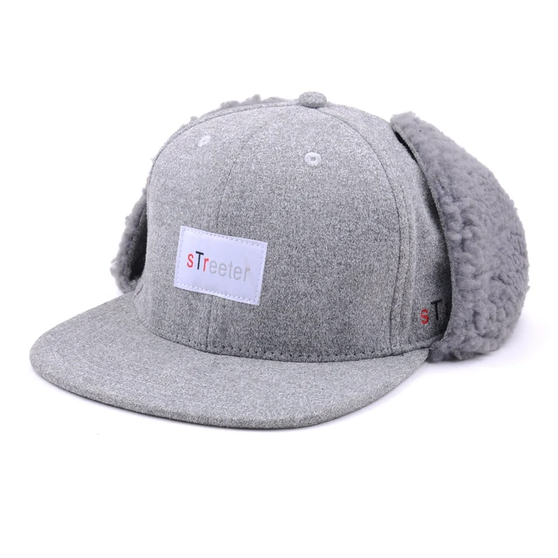 
Winter Flat Brim Wool Snapback Cap Soft Men Earflap Flap Hats 