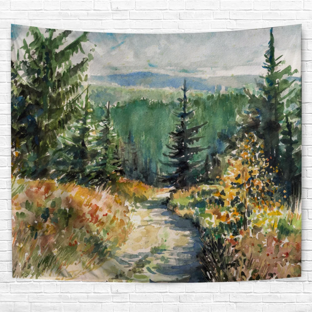 Handmade Painting Printed Tapestry Wall Hanging Wall Tapestry 100% Polyester Fabric Woven Jacquard OEM WK Plain Digital Printing