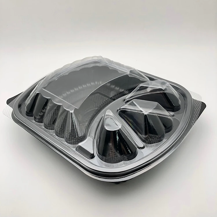 MicrowaveReheatable Safe Leak Proof Food Containers Black Disposable 4-Compartment Food Packaging Container with Lids