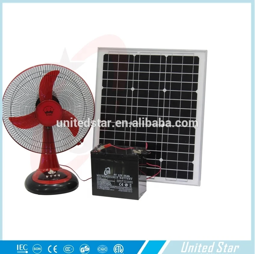 Home Appliances Blade Solar Powered Table Fan Eco Life 3 Plastic 12V Orange Blue Green Black Yellow 8 Hours CE Rohs - 16inch