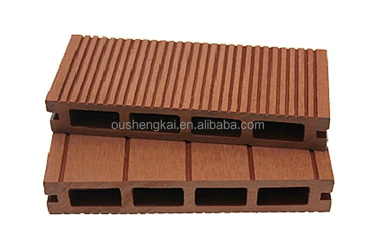 
Cheapest Timber Grain Wood Plastic Composite Flooring Hollow WPC Decking Boards 