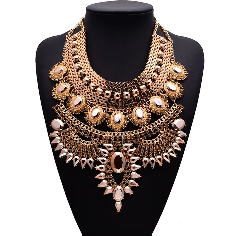 NK-189011 Boho Statement Necklace Fashion Gold Bohemian Indian Jewelry for Women Big Ethnic Costume Jewelry