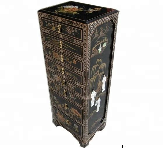 
black mother of pearl asia oriental asia hand painted china furniture CD cabinet 