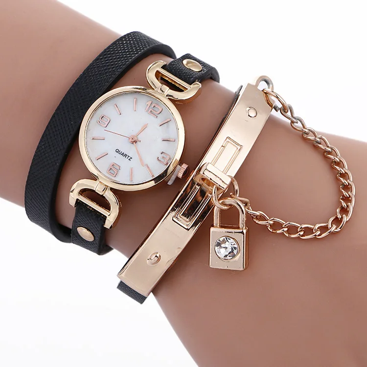 Lock pendent Fashion Fancy Luxury Chain Wrap Lady Bracelet Watch LNW348