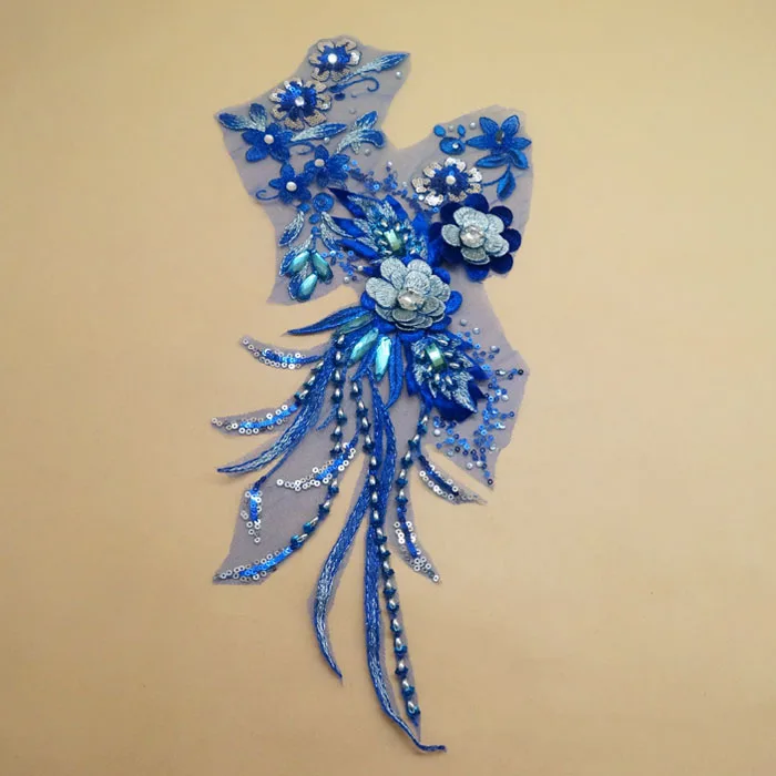 3d embroidery navy sequin beaded appliques motifs