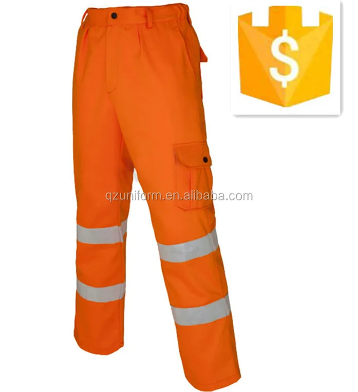 OEM orange 100% Cotton hi vis safety engineer welder cargo work pants for men