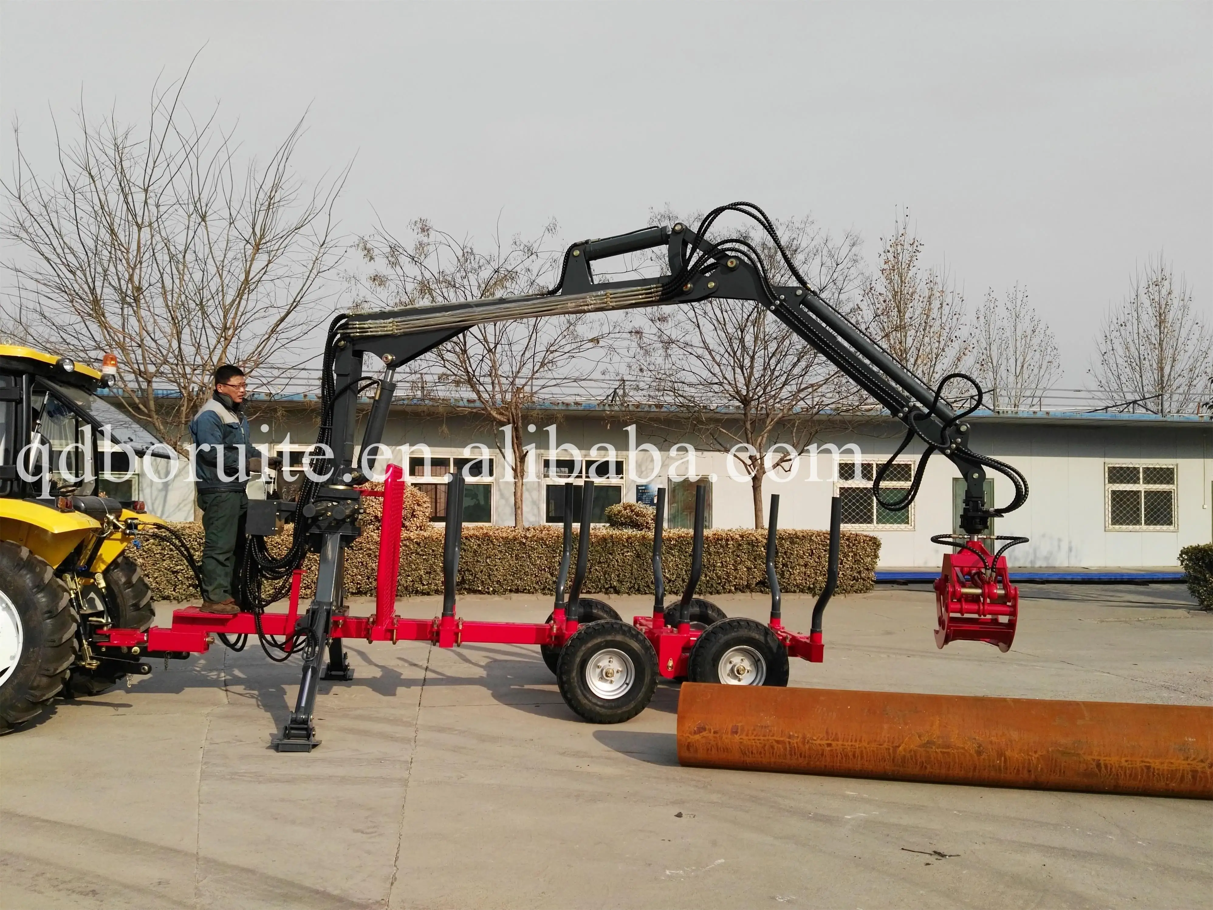 CE Certificate 5 Tons Log Loading Trailer with Crane