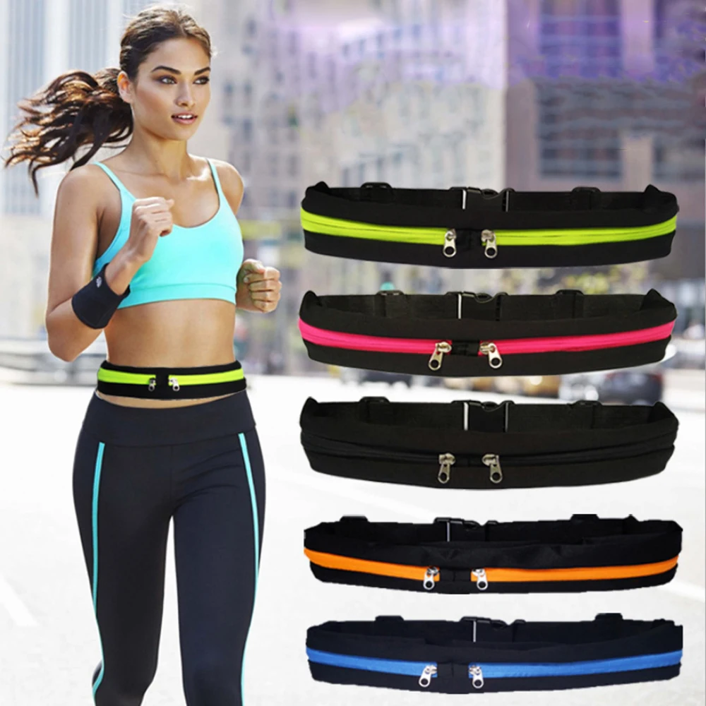Running Accessories Hands-Free Waist Phone Belt With 2 Zipper Pocket Waterproof
