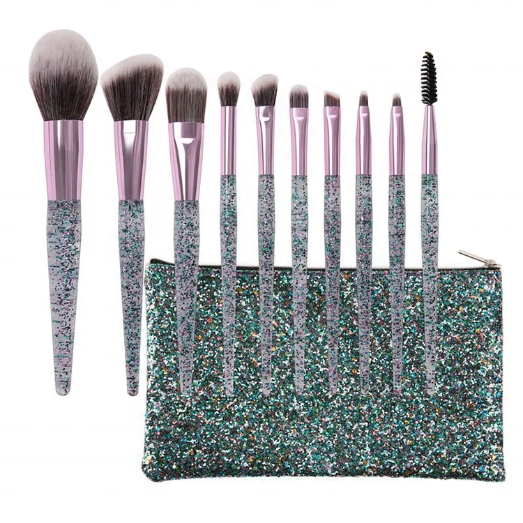 
Amazon hot sale fashion 10pcs glitter diamonds acrylic handle powder soft hair face makeup kits 