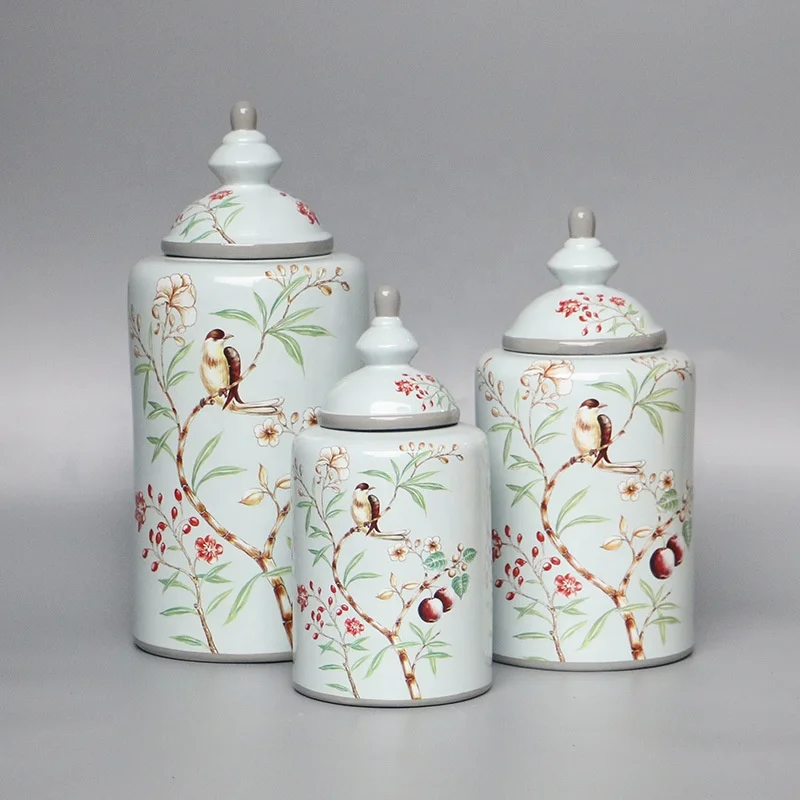 
Flower and bird painting ceramic jar for gift decoration 