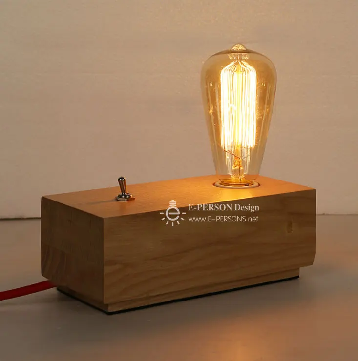 Настольная лампа Эдисона с деревянной основой, теплый белый свет, настольная лампа с выключателем для украшения дома, освещение, натуральный Электрический деревянный корпус от производителя