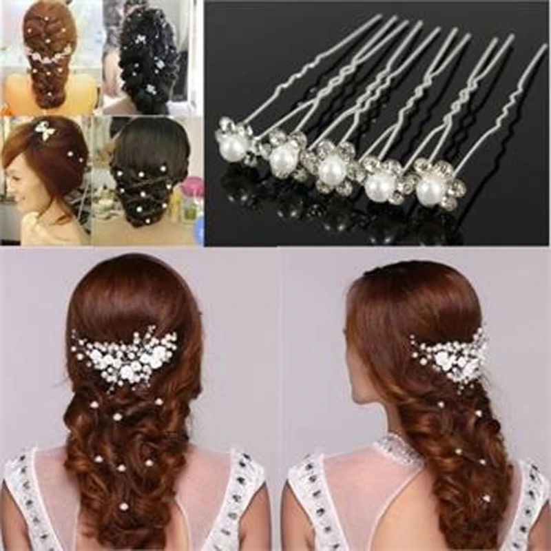 20-40pcs Pearl Flower Diamante Crystal Hair Pins Clips Prom Wedding Bridal Party 