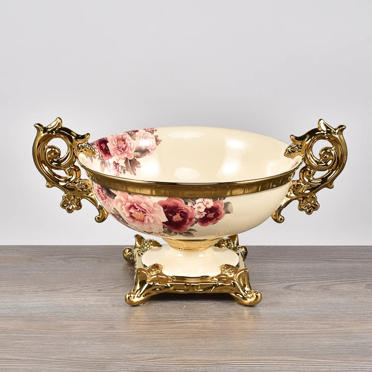 Gorgeous appearance dinnerware home decor food serving dishes /gold ceramic fruit plate for wedding decorations