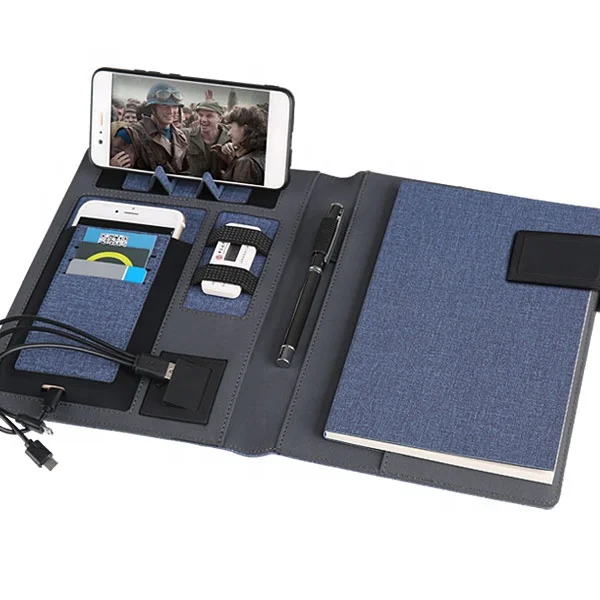 
a5 notebook agenda with power bank and wireless charger 