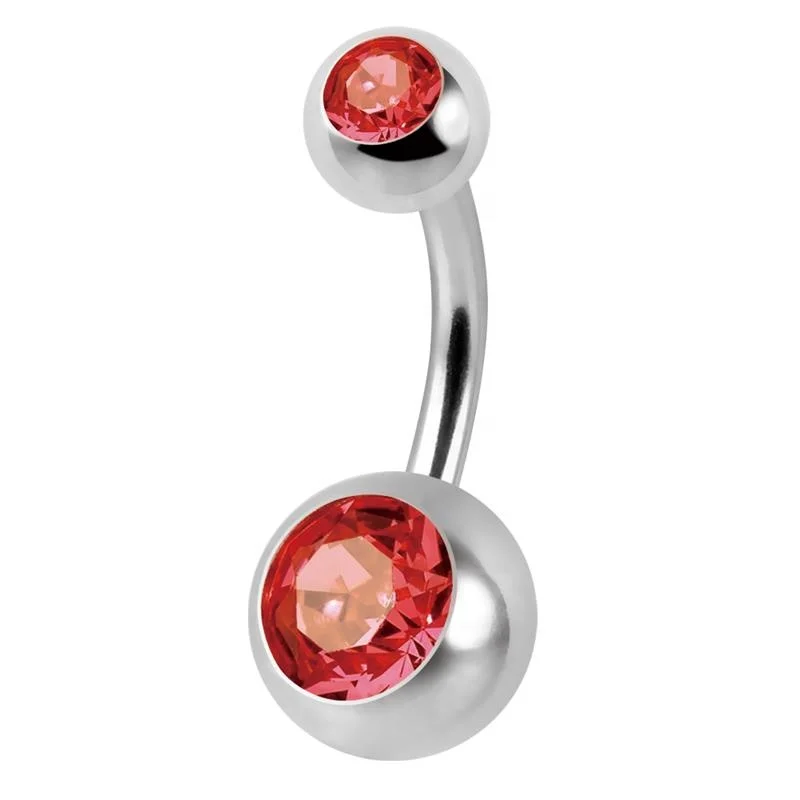 Beautiful navel piercing g23 titanium double bezel set crystal belly button ring wholesale