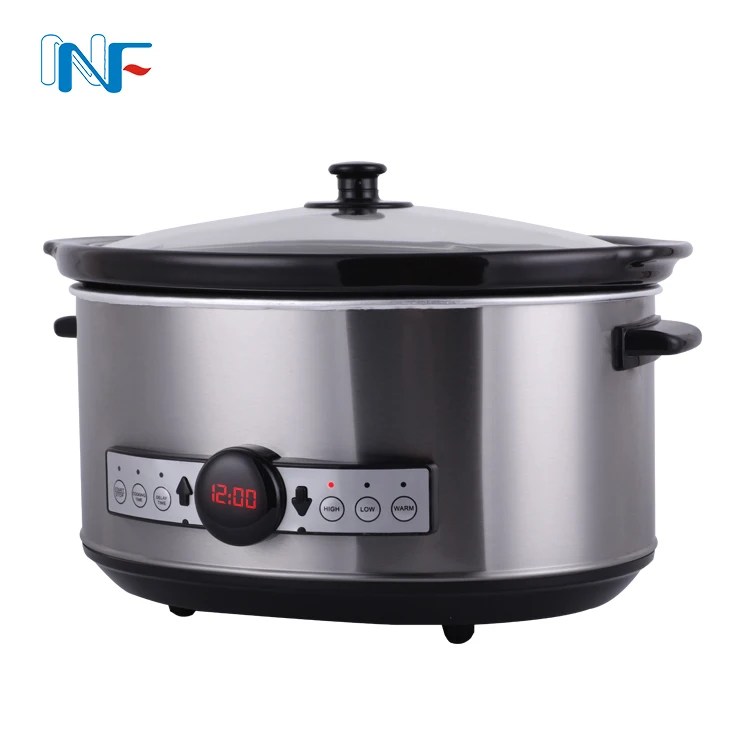 Multi- use Programmable Crock Pots and Slow Cookers 6 Quart Brushed Steel Countdown Slow Cooker with Stovetop-Safe Cooking Pot