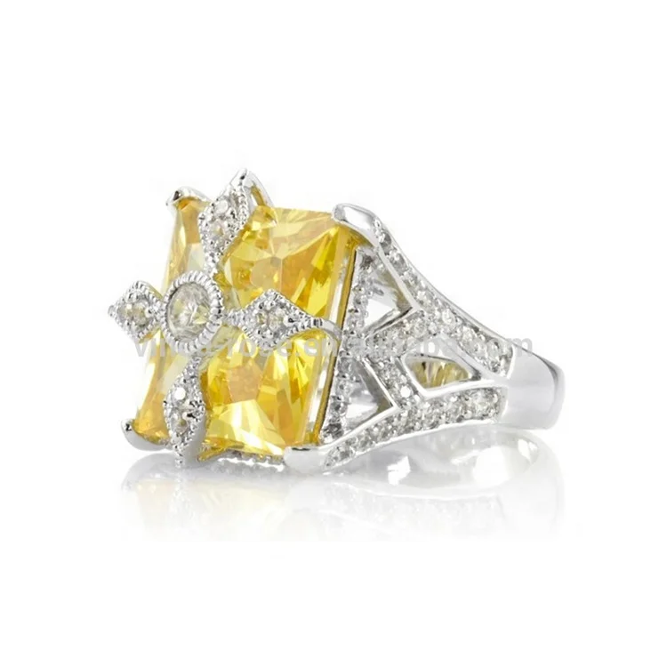 New design promotion Beautiful fashion yellow zircon cross silver 925 ring