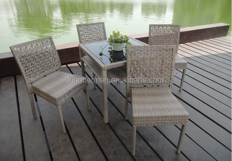 Folding Garden Chairs Outdoor PE Rattan Tempered Glass Top Dining Table with 4 Chairs