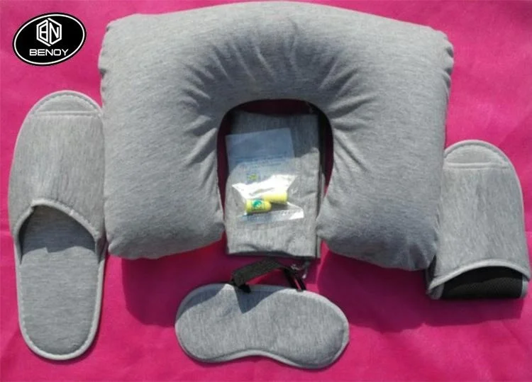 Лидер продаж, набор для путешествий Amazon airline с надувной подушкой, маска для глаз, Тапочки