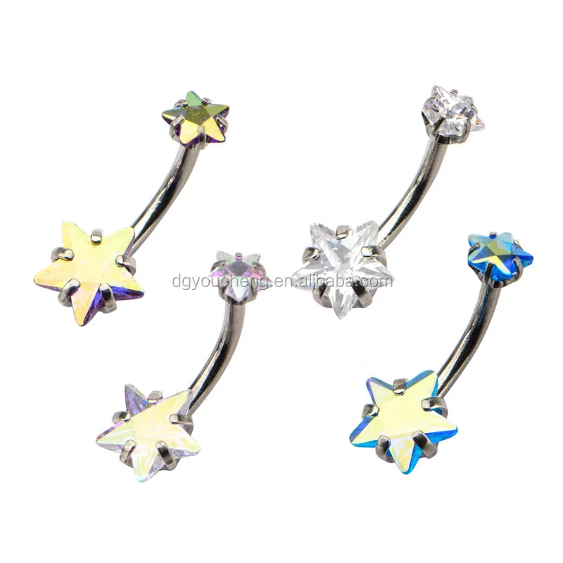 
14g 7/16 Internally Threaded Belly with Prong Set Star Gem 