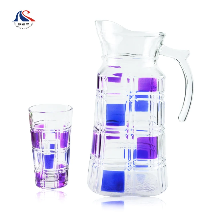 glass Cup Glassware Juice tea pot  clear drinking water  Pitcher  With Handle Summer Drink  jug