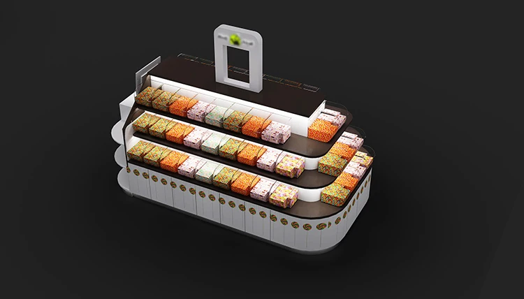 High-End Popular Custom Sweet Kiosk Furniture Retail Shopping Mall Candy Showcase Kiosk Design