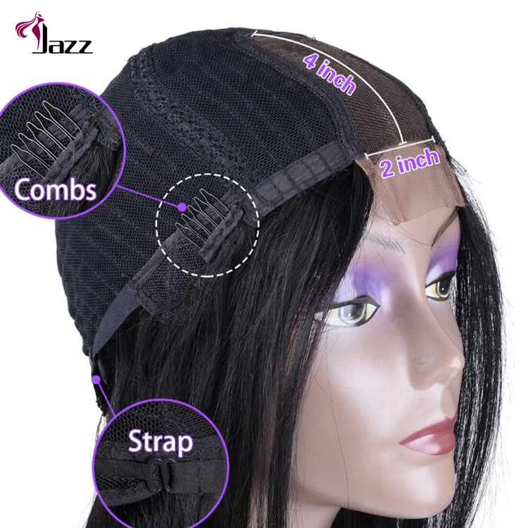 Wholesale 130% Density u part 100% unprocessed straight brazilian hair 2*4 human hair wigs with baby hair for women