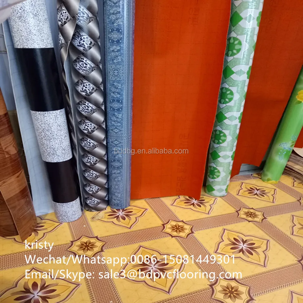 pvc flooring price in china Wood texture Cheap Price 1mm pvc roll Linoleum Rolls