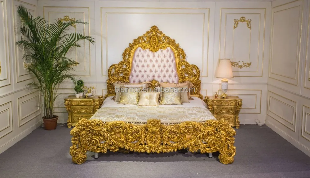 Bisini Personalized Wood Carved Bright Color Royal Bedroom Furniture Set