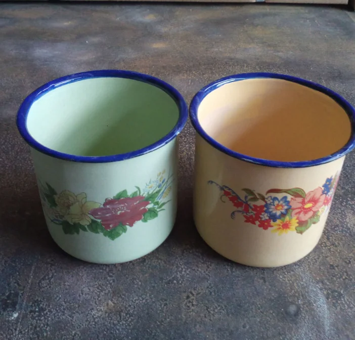 200ml to 3L two color metal enamel mug with custom logo classic enamelware made in China OEM cooperation with customer logo