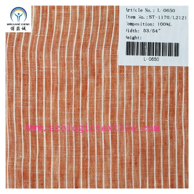 hot sale yarn dyed narrow stripe pure linen fabric