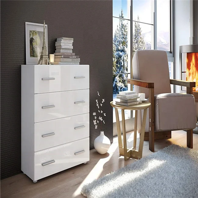 High Gloss Matt MDF White Modern Design Chest of Drawers with 4 drawers for living room Apartment