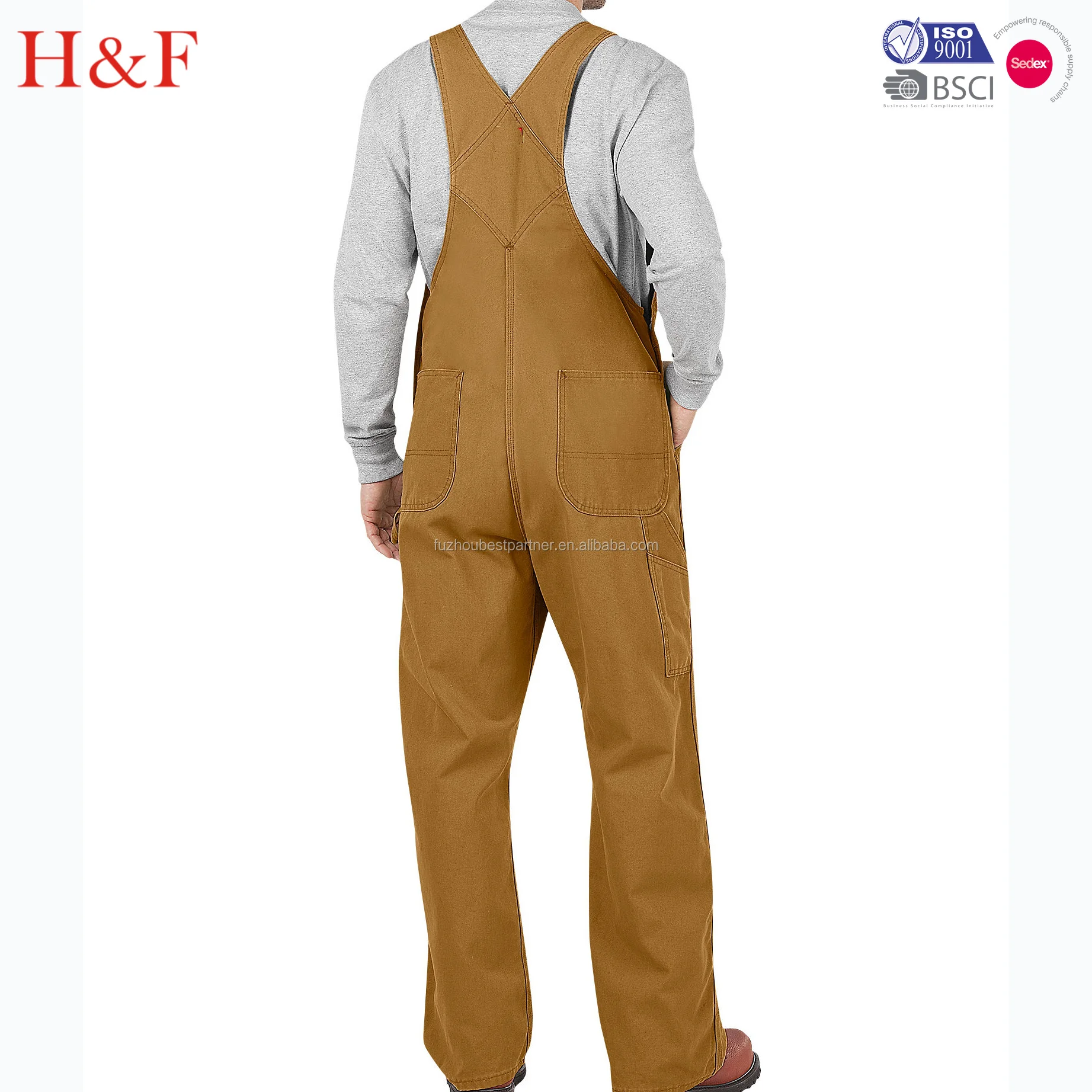 custom mens polycotton bib overalls workwear overalls in brown