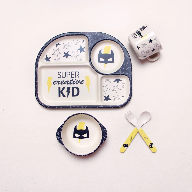 Wholesale 5 piece eco -friendly bamboo fiber kids dinnerware baby bamboo fiber dinnerware children dinnerware sets