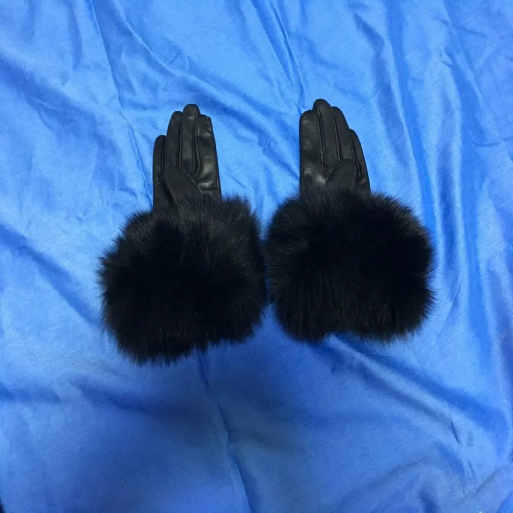 Wholesale Sheepskin  Women Fox Fur Leather Gloves