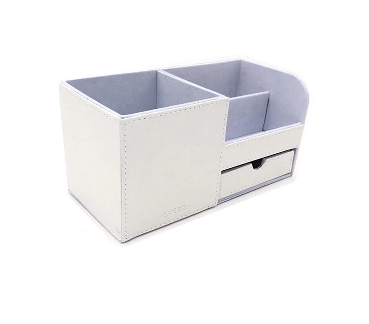 4 Storage Compartments PU Leather Desk Organizer Desktop Stationery Pen Storage Box Collection Desk Tidy Office Desk Organizer