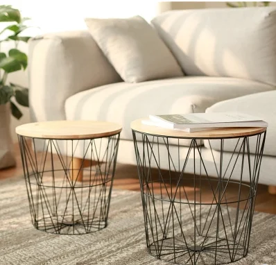 Корзина для хранения белья из металлической проволоки с деревянной крышкой корзины игрушек