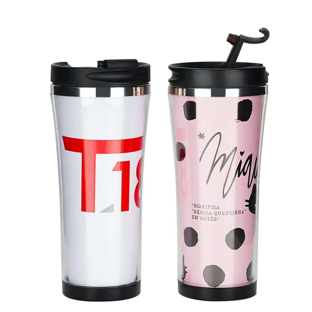 Reusable custom printed plastic cup insulated photo insertable travel mug tumbler