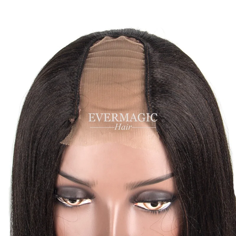 
Evermagic Human Hair Wigs Italian Light Yaki Straight U Part Wig Middle Openning 2*4 Brazilian Natural Remy Hair Medium Cap 