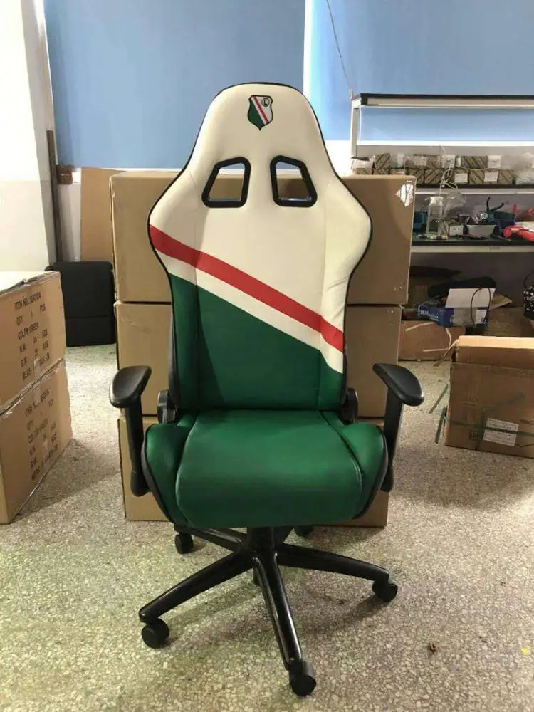 Executive Racing High Back Reclining Chair Gaming Chair With Wheel Green and White Pu leather Office  seat with 3D armrest