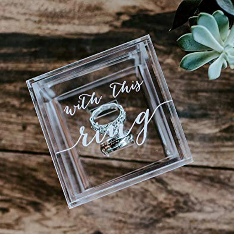 Прозрачная современная акриловая коробка для обручального кольца
