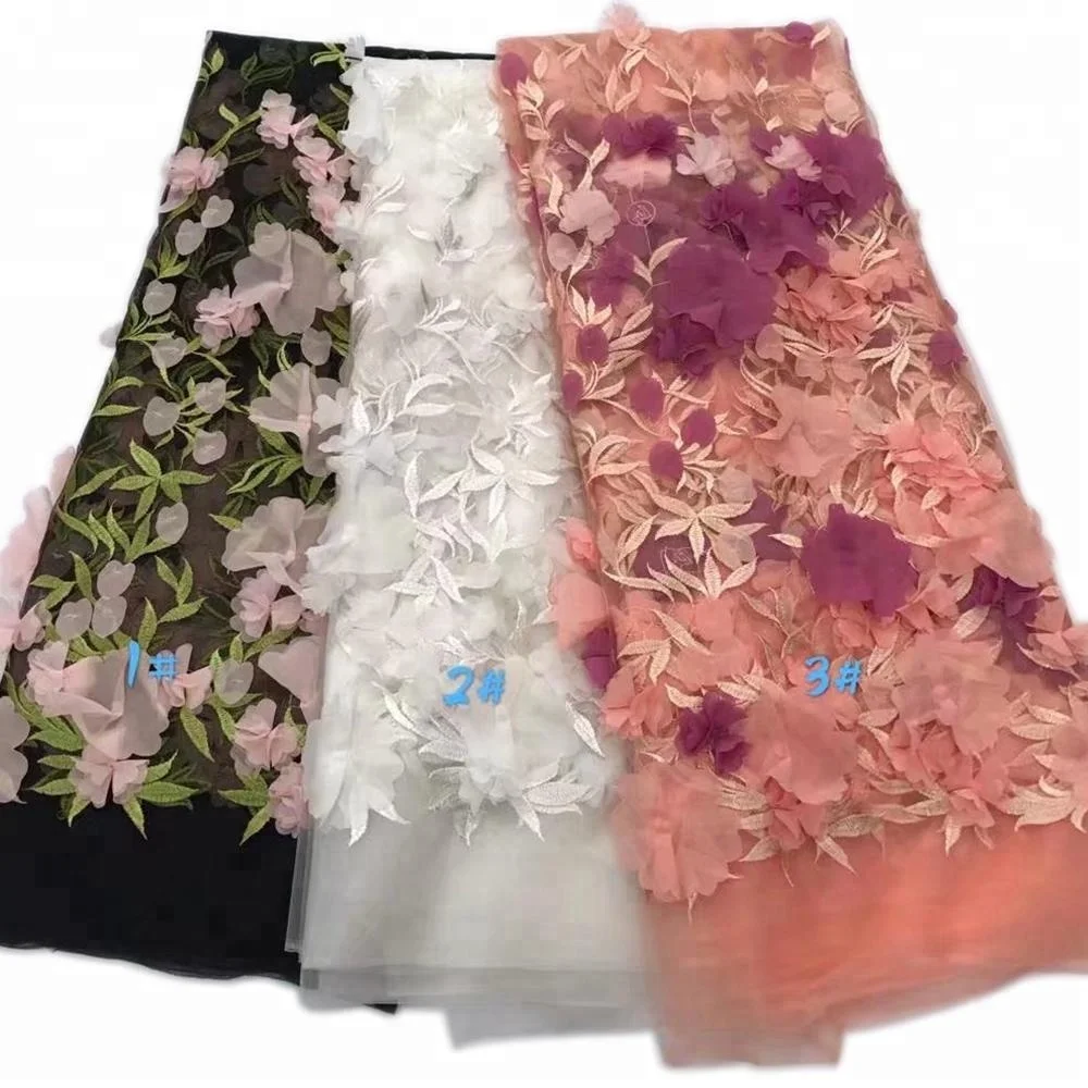 3d flower chiffon embroidered tulle lace fabric for french evening dress