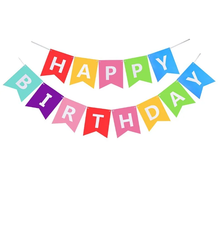 Happy Birthday Decorations Banner With Tissue Pom Poms For Rainbow Birthday Party Supplies