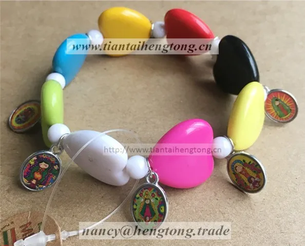 colored acrylic heart bead icon rosary bracelet religious bracelet saint bracelet,baby Guadalupe bangle